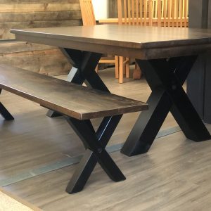 X-leg-table-and-bench-ambrosia-maple-vistoriaville-stain-black-glaze